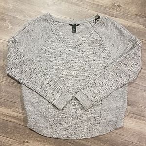 Women's sweater with black, grey, and white